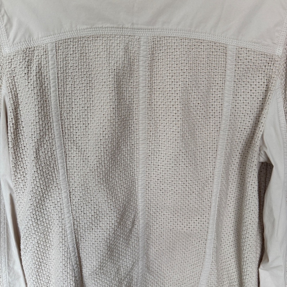 Chicos Beige Mesh Textured Lattice Asymmetrical Moto Jacket Tan Size 1 Medium - Picture 7 of 13
